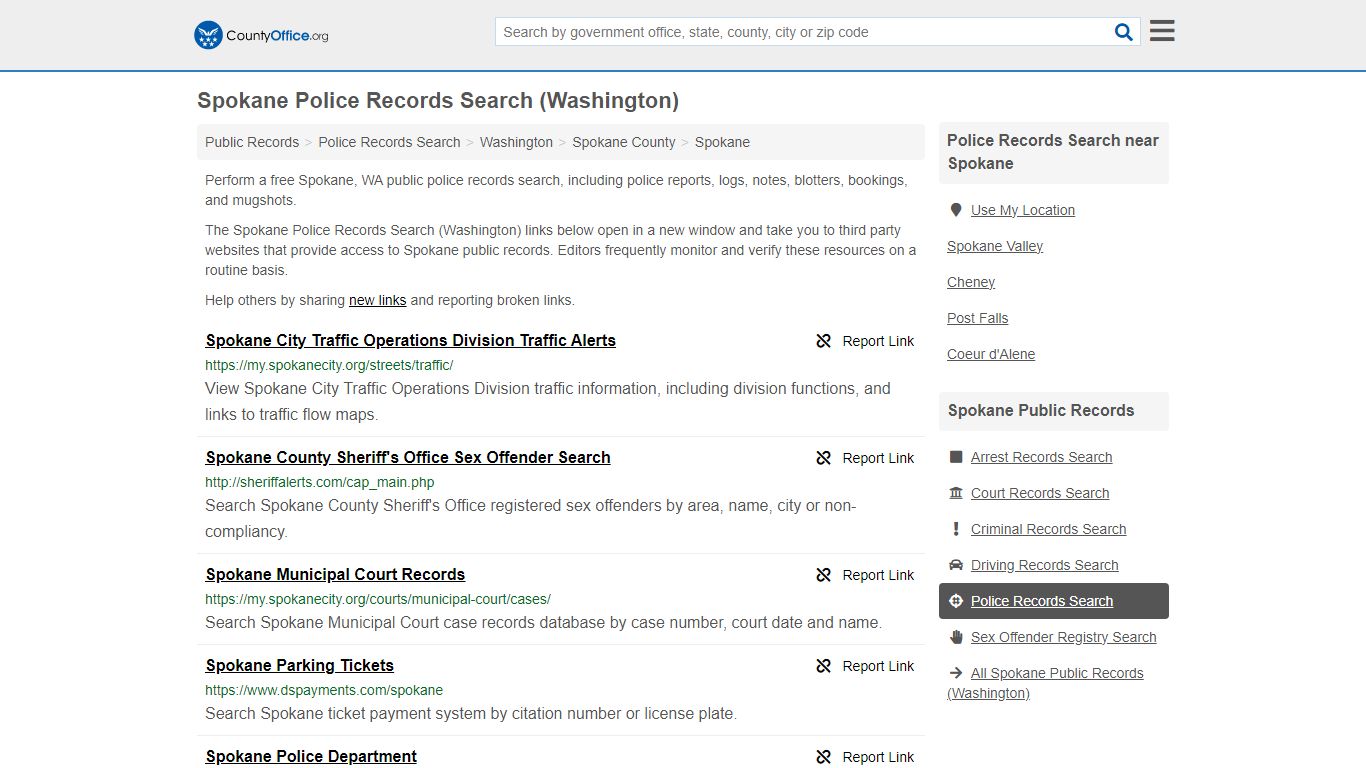Spokane Police Records Search (Washington) - County Office