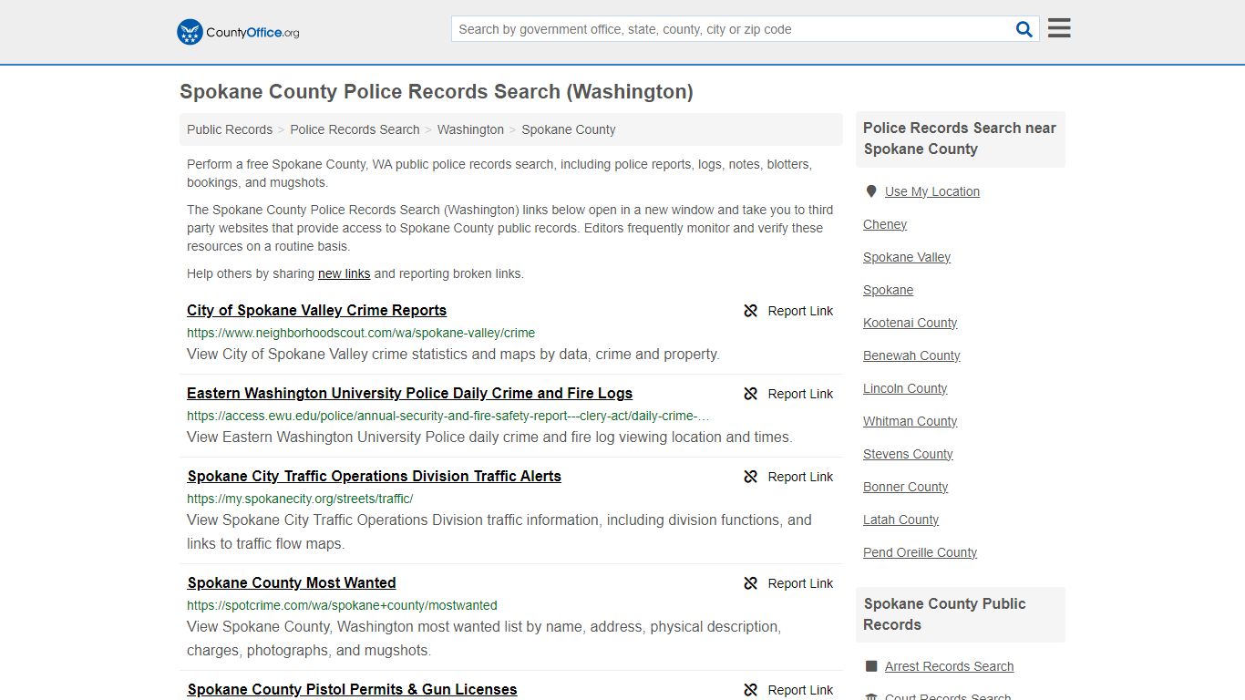 Spokane County Police Records Search (Washington) - County Office